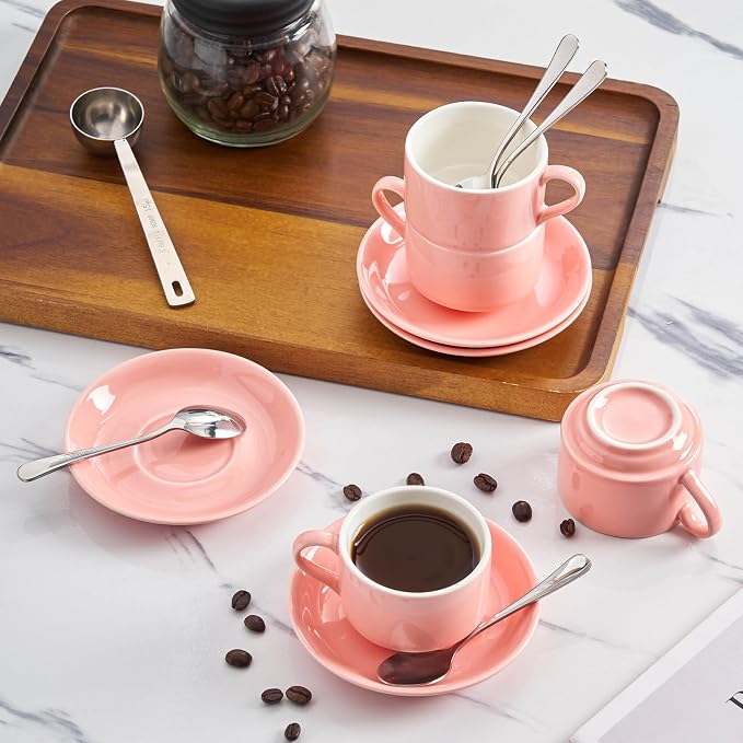 2.5 OZ Stackable Espresso Cups Set of 4, Porcelain Espresso Cups | White Coffee - Image 3