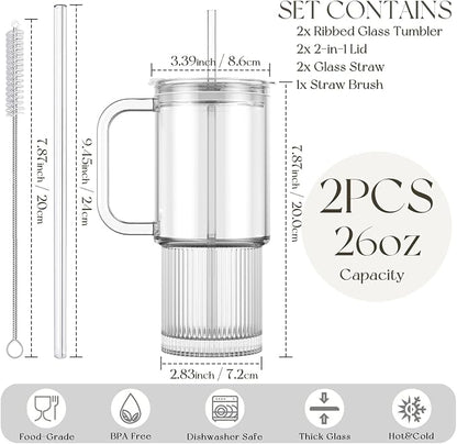 KEMORELA 24oz Ribbed Glass Tumbler - Image 3