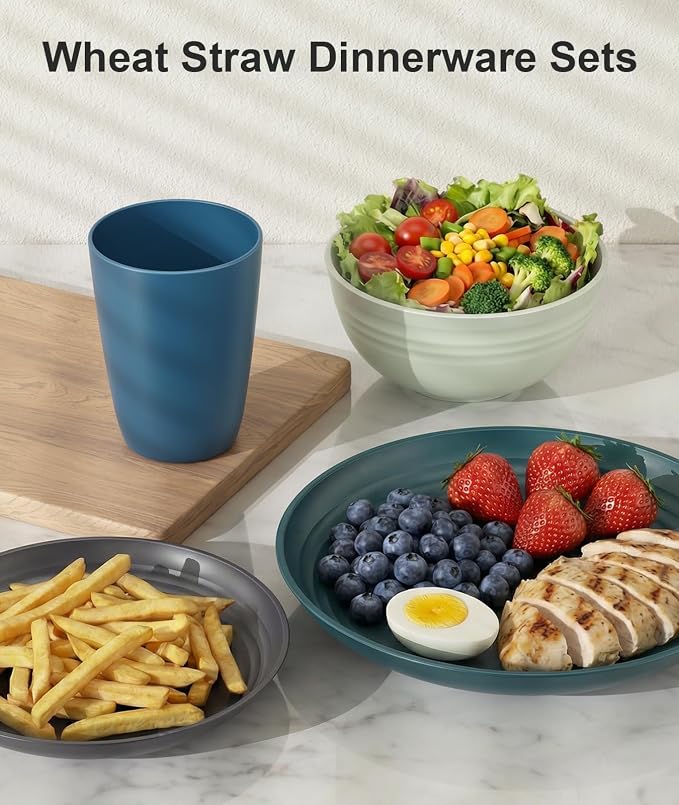 Quatish 16 Pcs Unbreakable Plates and Bowls, Plastic Dinnerware Sets - Image 3