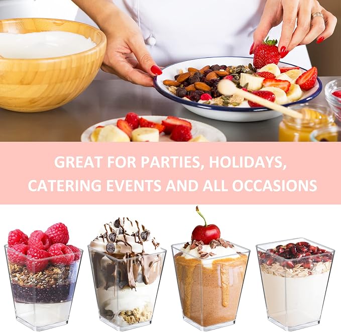 Eupako 100 Pack 5 oz Square Clear Plastic Dessert Cups Small Clear Plastic - Image 4