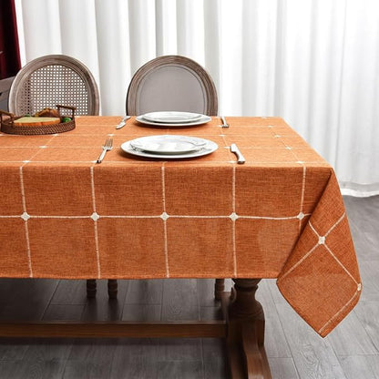 Zobesta Linen Table Cloth Rectangle Tables 60 x 84 Inch, Orange Linen Tablecloth Rectangle Washable Farmhouse Soft Boho Tablecloth for Outdoor, Party, Holiday, Picnic, Dining