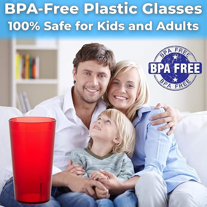 Restaurant Grade, BPA-Free 12oz Red Plastic Cups 6pk. Super Durable, Break - Image 3