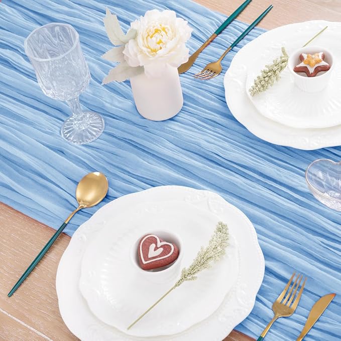 Light Blue Cheesecloth Table Runner - Image 6