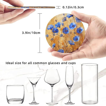 Flowers Plant Floral Blue Leather Coasters Set of 6 - Image 7