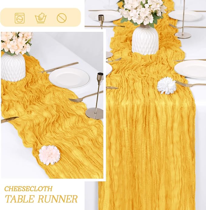 3 Pack Gold Cheesecloth Table Runner 17x108 Inch Semi Sheer Boho Gauze Cheese - Image 6