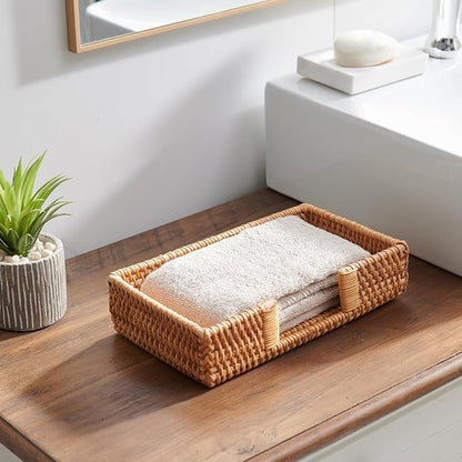 2 Pack Rattan Napkin Holder Rectangle, 9.5" x 5.5" x 2", Wicker Napkin Tray - Image 5