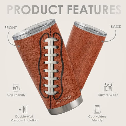 SANDJEST Football Tumbler 20oz Stainless Steel Insulated, Travel Coffee Cup - Image 2