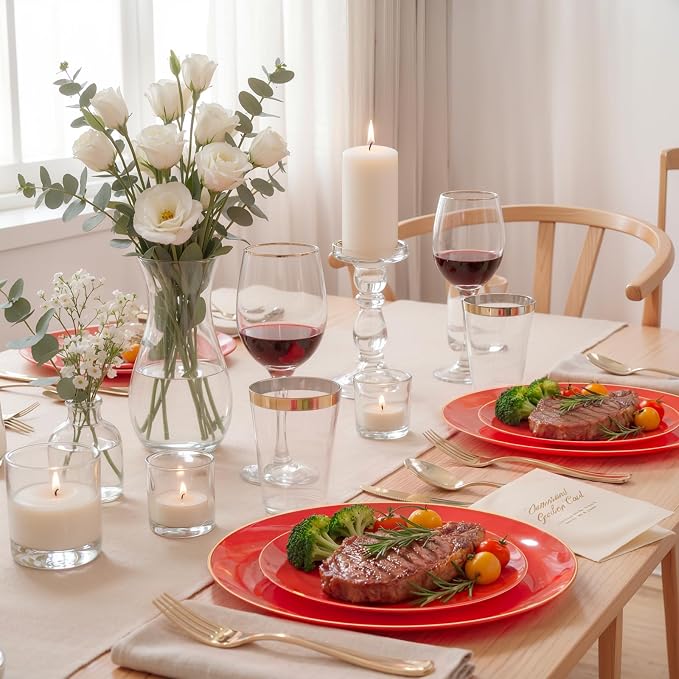 KIRE 350 PCS Red and Gold Plastic Plates - Image 10