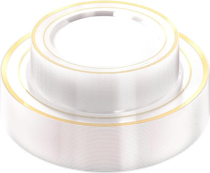Quatish 60 Pcs Gold Rim Disposable Plastic Plates for Party,Wedding Plate Includes 30 Pes 10.25 Inch 30 Pes 7.5 Inch Heavy Duty Dinner & Dessert Plates, Perfect for Festivals,Picnics,in Clear