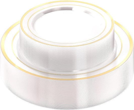 Quatish 60 Pcs Gold Rim Disposable Plastic Plates for Party,Wedding Plate Includes 30 Pes 10.25 Inch 30 Pes 7.5 Inch Heavy Duty Dinner & Dessert Plates, Perfect for Festivals,Picnics,in Clear