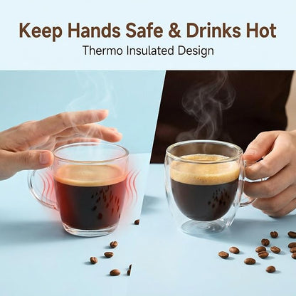 Double Wall Glass Espresso Cups 5oz/150ml, A set of 2, Thermo Insulated - Image 5