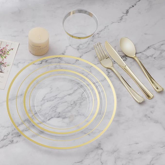 BESTVIP 100Pcs Clear Plastic Plates, 10.25 Inch Disposable Party Plates | Heavy - Image 5