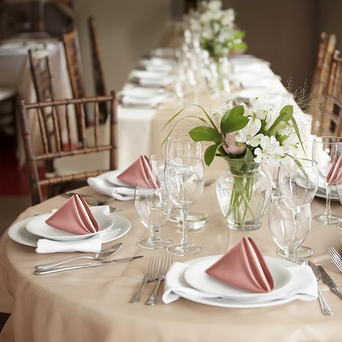 P Pothuiny 50 Pcs Rose Gold Satin Napkins 17 x 17 Inch, Satin Cloth Napkins | - Image 7