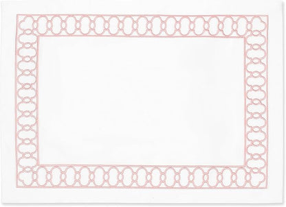 Hofdeco Premium Coastal Patio Indoor Outdoor Placemat Set of 4, 14"x19" Double-Layered, Waterproof Cloth Placemat for Kitchen or Dining Table. Blush Pink Embroidered Frame
