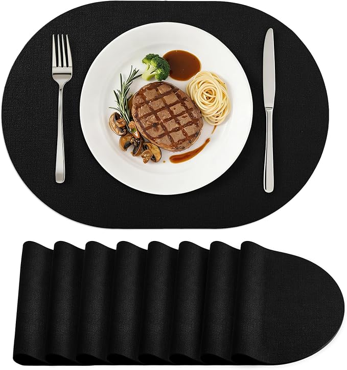 Placemats Set of 8, 11.8 x 17 Inch, Waterproof Wipeable Reversible PU Placemat by homing