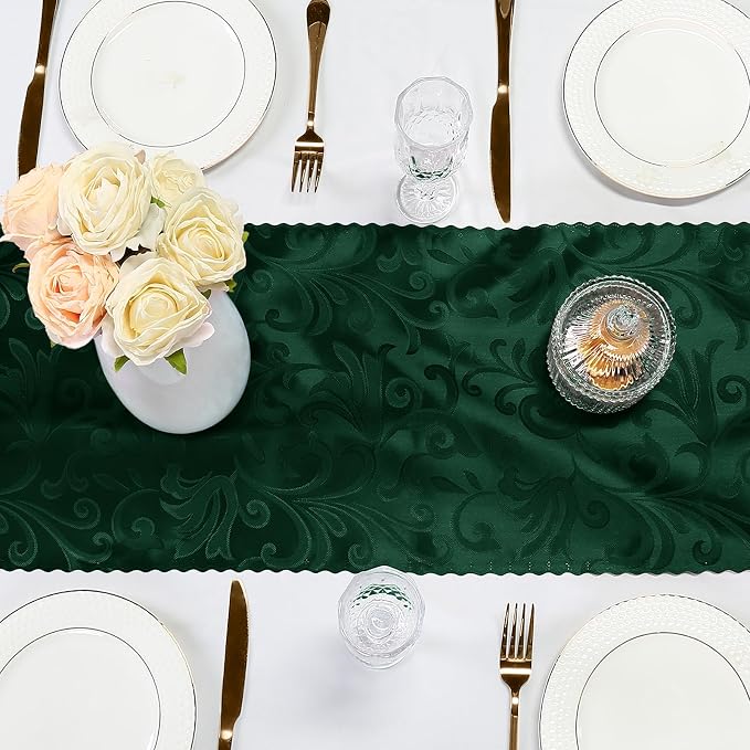 Green Satin Table Runner 12 x 108 Inch, 6 Pack | Bright Smooth Damask, Silky - Image 6