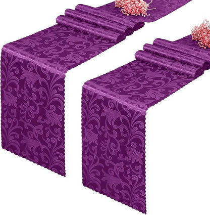 2 Pack Purple Damask Satin Table Runner 12 x 108 Inch | Bright Smooth Damask by Eychei