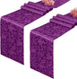 2 Pack Purple Damask Satin Table Runner 12 x 108 Inch | Bright Smooth Damask by Eychei