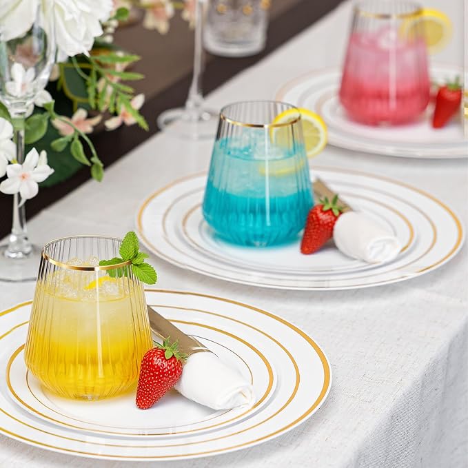 N9R 40PCS Plastic Wine Glasses Disposable, 14 oz Gold Rim Cocktail Spritz | - Image 4