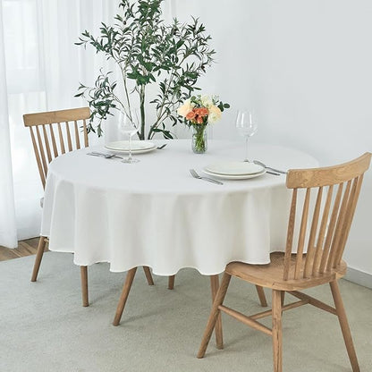 maxmill Round Weaved Texture Design Tablecloth Spill-Proof Wrinkle Free Soft Washable Table Cloth for Circular Table Cover, for Dining Room Buffet Banquet Parties Holiday Dinner, 70 Inch White