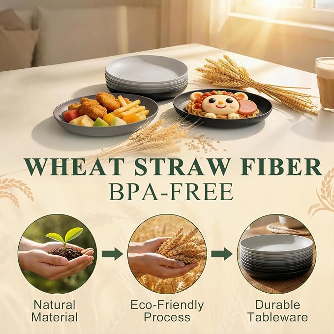 8 Inch Dinner Plates Set of 8, Wheat Straw Plates, Unbreakable Camping Plates - Image 3