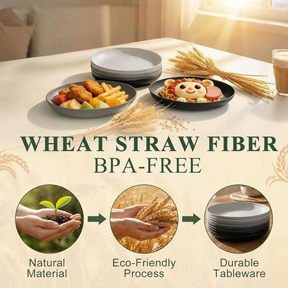 8 Inch Dinner Plates Set of 8, Wheat Straw Plates, Unbreakable Camping Plates - Image 3