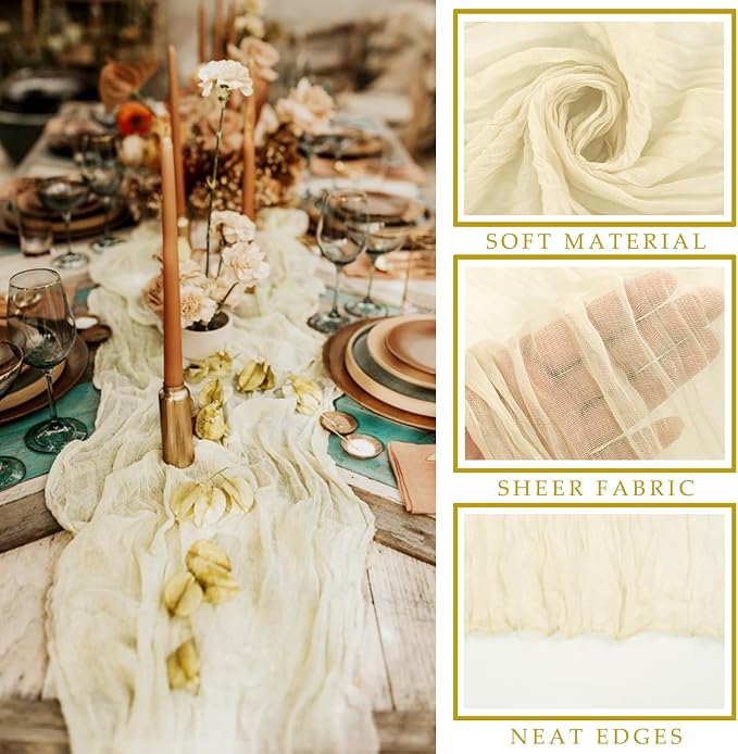 Beige Cheesecloth Table Runner 10FT Runner - Image 2