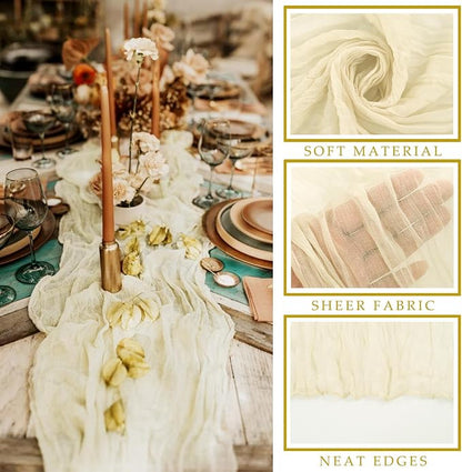 Beige Cheesecloth Table Runner 10FT Runner - Image 2