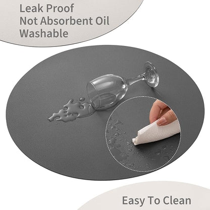 Myir JUN Round Placemats Set of 6 Faux Leather Place Mats and Coasters 15 inch Round Table Mats Dual Sided Non-Slip Stain Resistant Placemats (Gray & Beige, Set of 6)