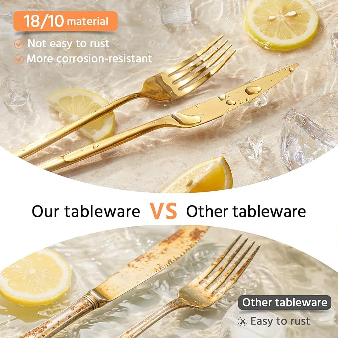 18/10 Silverware Set for 12, 60 Piece Gold Stainless Steel Flatware Cutlery | - Image 7