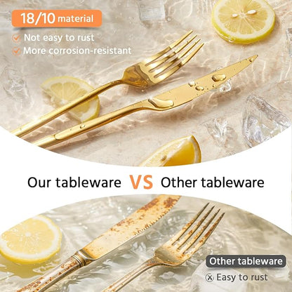 18/10 Silverware Set for 12, 60 Piece Gold Stainless Steel Flatware Cutlery | - Image 7