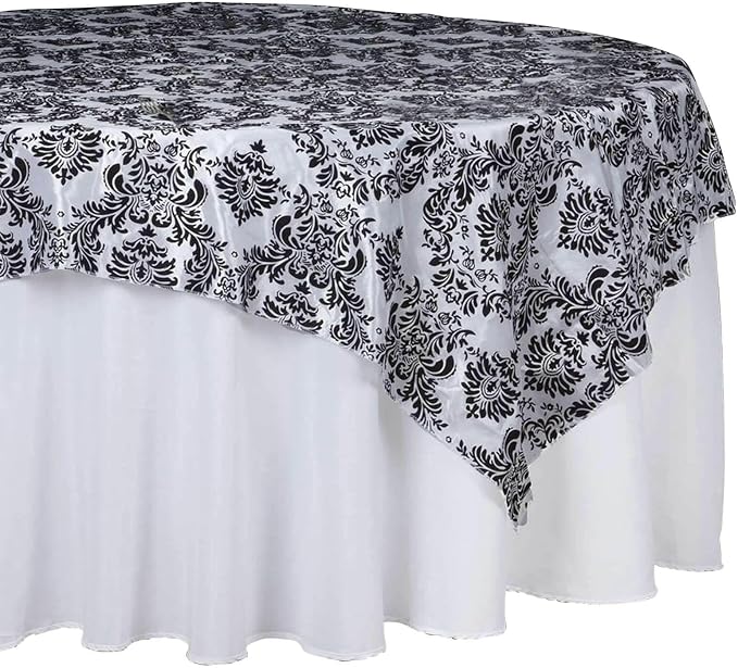 Efavormart Black Damask Flocking Square Tablecloth Overlay 90"x90" Square - Image 5