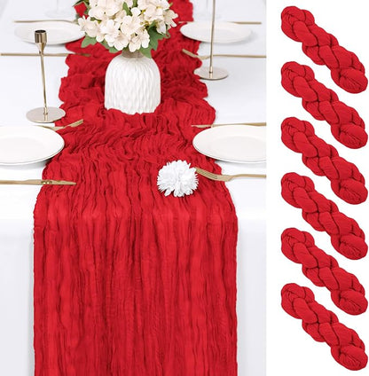 6 Pack Red Cheesecloth Table Runner 17x108 Inch Semi Sheer Boho Gauze Cheese by Unknown