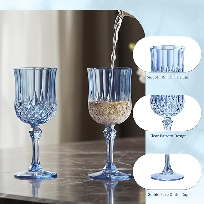 7OZ Plastic Wine Glasses, Reusable Vintage Goblets Unbreakable Drinking Glasses - Image 6