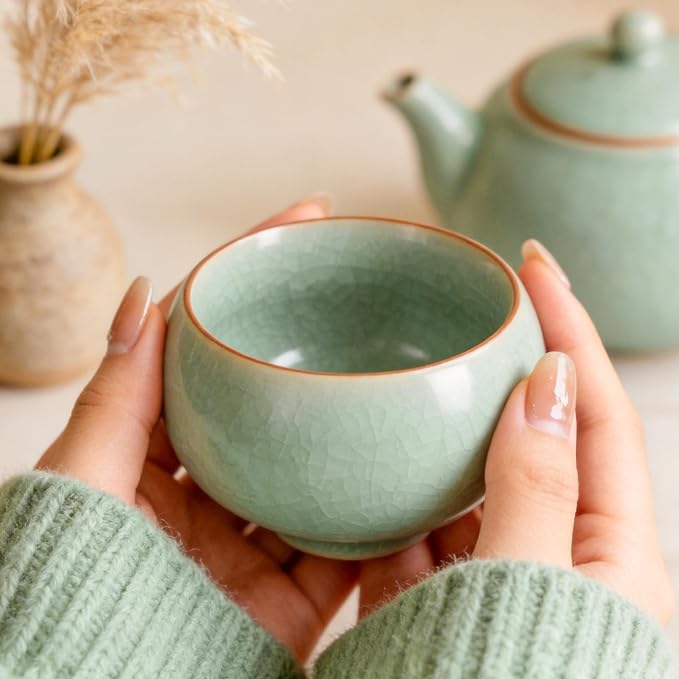 KAMMAK Japanese Tea Cups, 4.7 Oz Small Handmade Ceramic Teacups, Loose Leaf and - Image 5