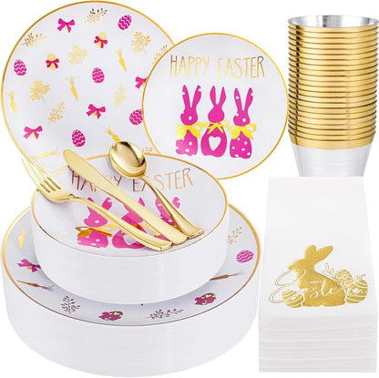 175 Pcs Easter Plates for Party | Bunny Design Disposable Dinnerware Set. by Hioasis