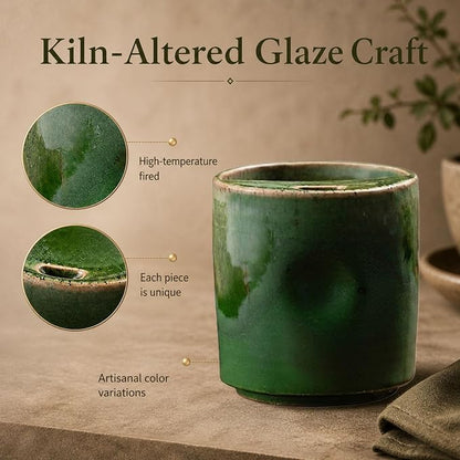 18oz Ceramic Coffee Mug with Hole, Vintage Kiln Style Handleless Tumbler - Image 2