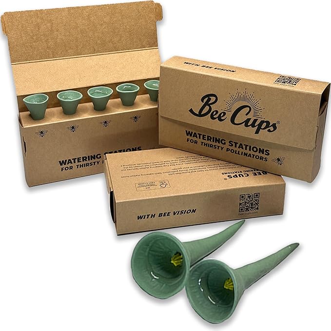 5 Pack, Bee Watering Station, 100% Handmade Porcelain, Bee and Butterfly Feeder by BeeCups