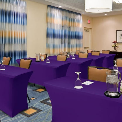 Fitted Stretch Table Cover for 6 ft Rectangle Tables-8 Pack Dark Purple Spandex Tablecloth-Elastic Folding Tablecloths for Party, Vendor Booth Display, Banquet Buffet Event, Craft Trade Show