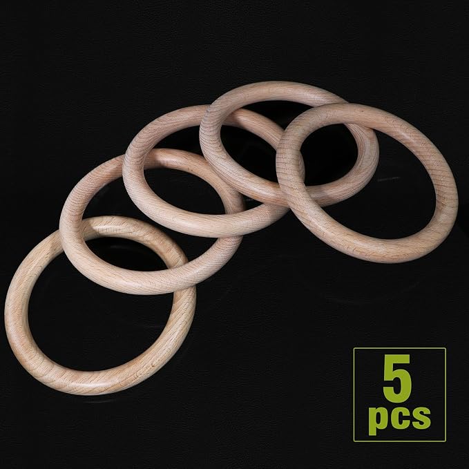 FoDau770 5pcs Natural Beech Wooden Rings, Unfinished Solid Wood Rings Heavy - Image 2