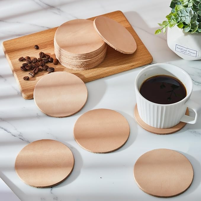 Bulyoou 50 Pcs Round Vegetable Tan Leather Coaster 2" Circular Tooling | Veg - Image 6