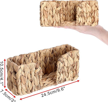 Sumnacon Guest Towel Napkin Holder, Vertical Water Hyacinth Napkin Holders for Table, Counter, Bathroom, Kitchen, Farmhouse Rectangle Napkins Basket Tray for Paper Napkins, Natural Home Office Decor