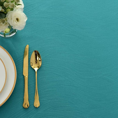 maxmill Jacquard Table Cloth Swirl Design Water Resistant Wrinkle Resistance Water Proof Heavy Weight Soft Tablecloth for Kitchen Dinning Tabletop Decoration Oblong 60 x 140 Inch Teal