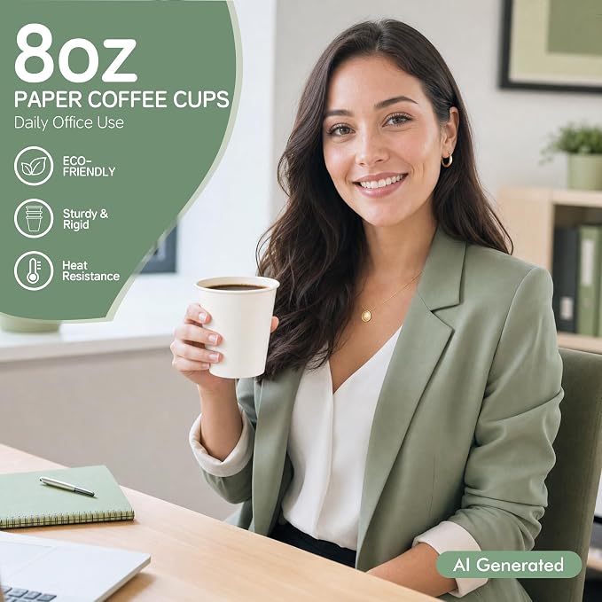 Paper Coffee Cups, 8 oz, 400 Pack | White disposable paper hot coffee cups - Image 4