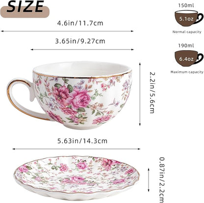 Agyiuns Tea Cup and Saucers, 6.4oz Floral Tea Cups - Image 2