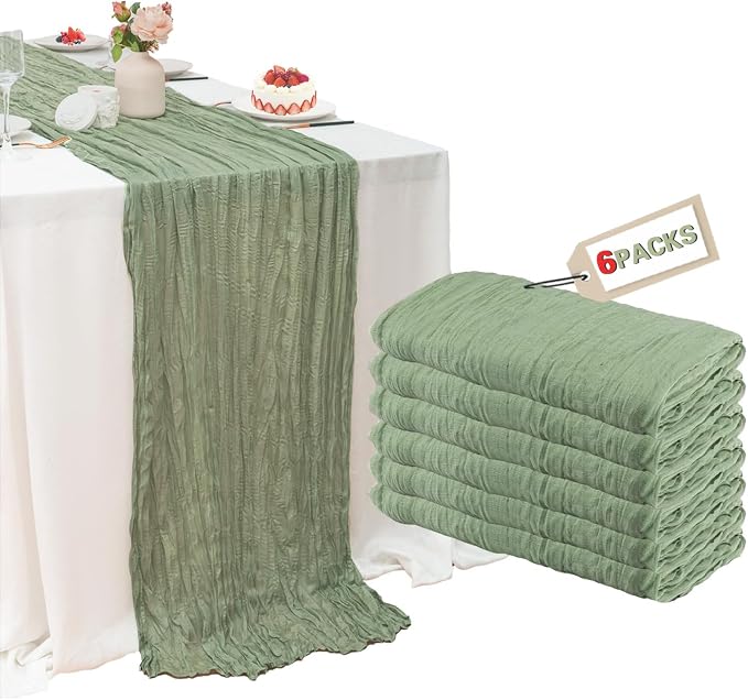 6 Pack Sage Green Cheesecloth Table Runner 22x120 Inch Gauze Table Runners | by Fwxdbwyl