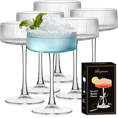 Accguan Margarita Glasses, 10 oz Ribbed Coupe Glasses Set of 6，Coup Glasses | by Accguan