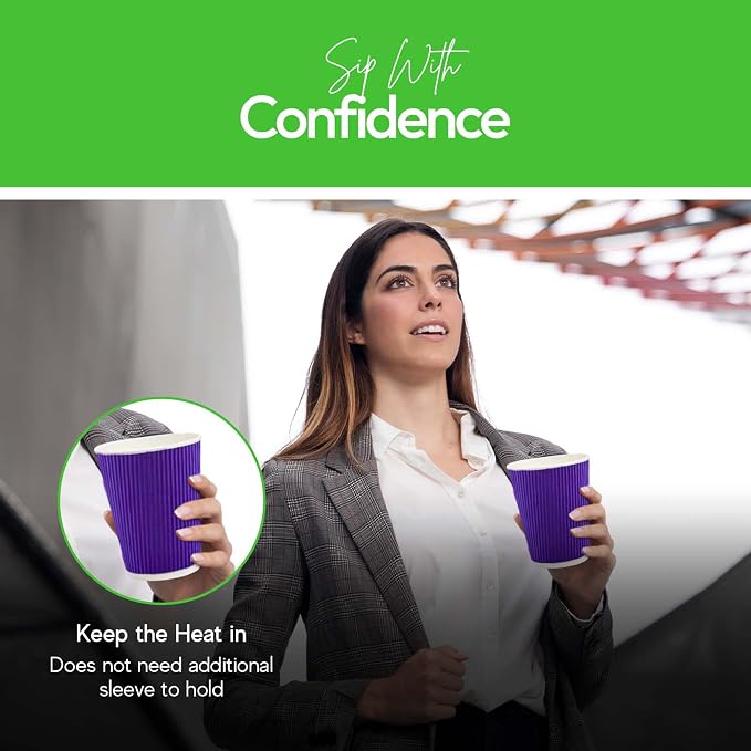 Restaurantware-12 Ounce Disposable Coffee Cups, 500 Ripple Wall Hot Cups - Image 8
