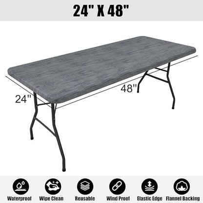 Smiry Rectangle Table Cloth Cover, Waterproof Elastic Fitted Picnic Tablecloth for 4 Foot Tables, Wipeable Flannel Backed Vinyl Tablecloths for Camping, Dining, Outdoor (Dark Grey, 24" x 48")