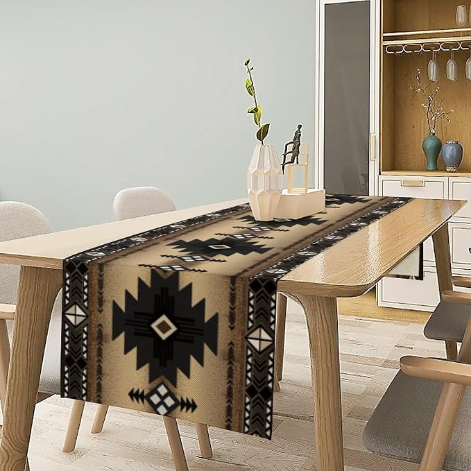 Aztec Table Runner, Southwestern Ethnic Geometric Triditional Table Runner - Image 2